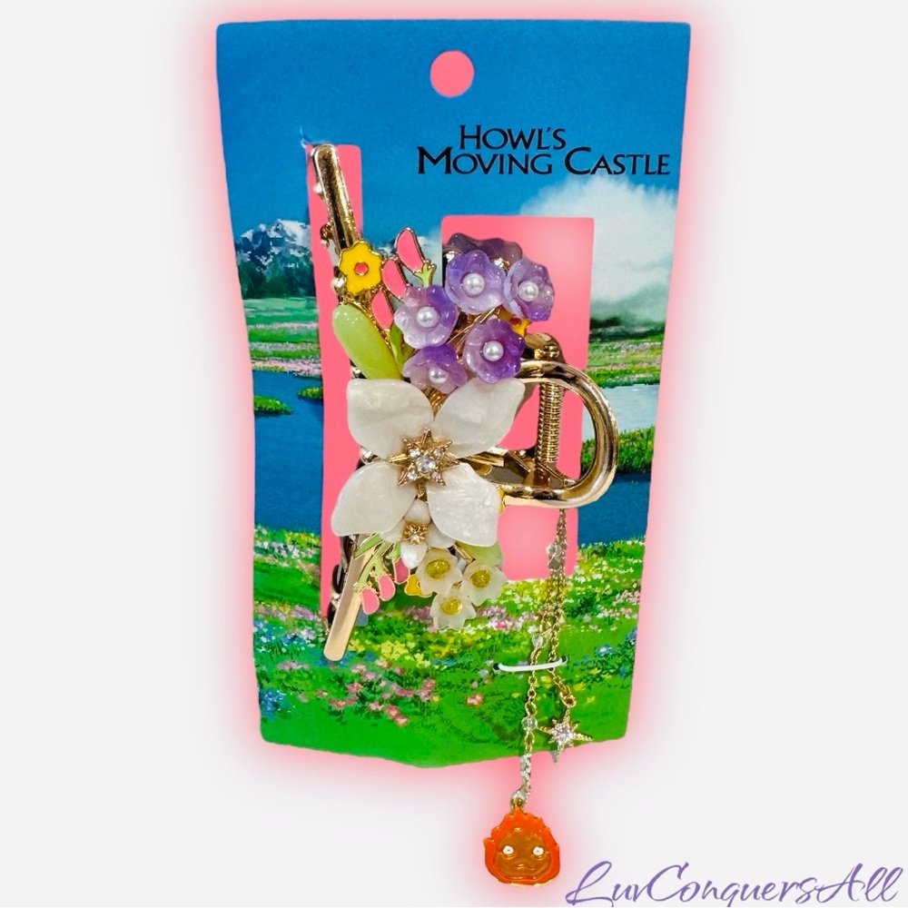 Studio Ghibli Howl's Moving Castle Floral Calcifer Claw Clip with Charm